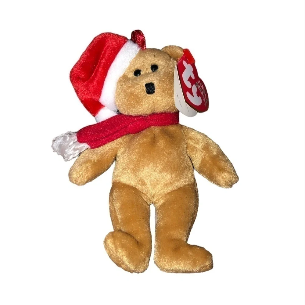 TY Handmade The jingle Beanies Collection 1997 Holiday Teddy O/S Brown Red